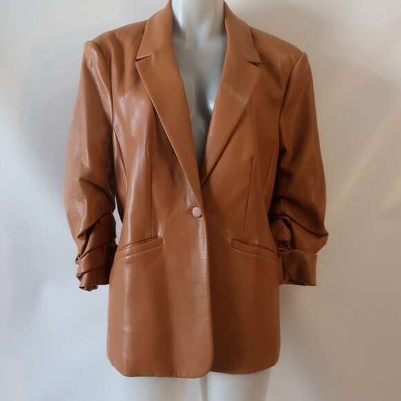 Womens 5a7 Cinq A Sept "Kylie" Brown Vegan Leather Blazer/Jacket 14 - Picture 2 of 9